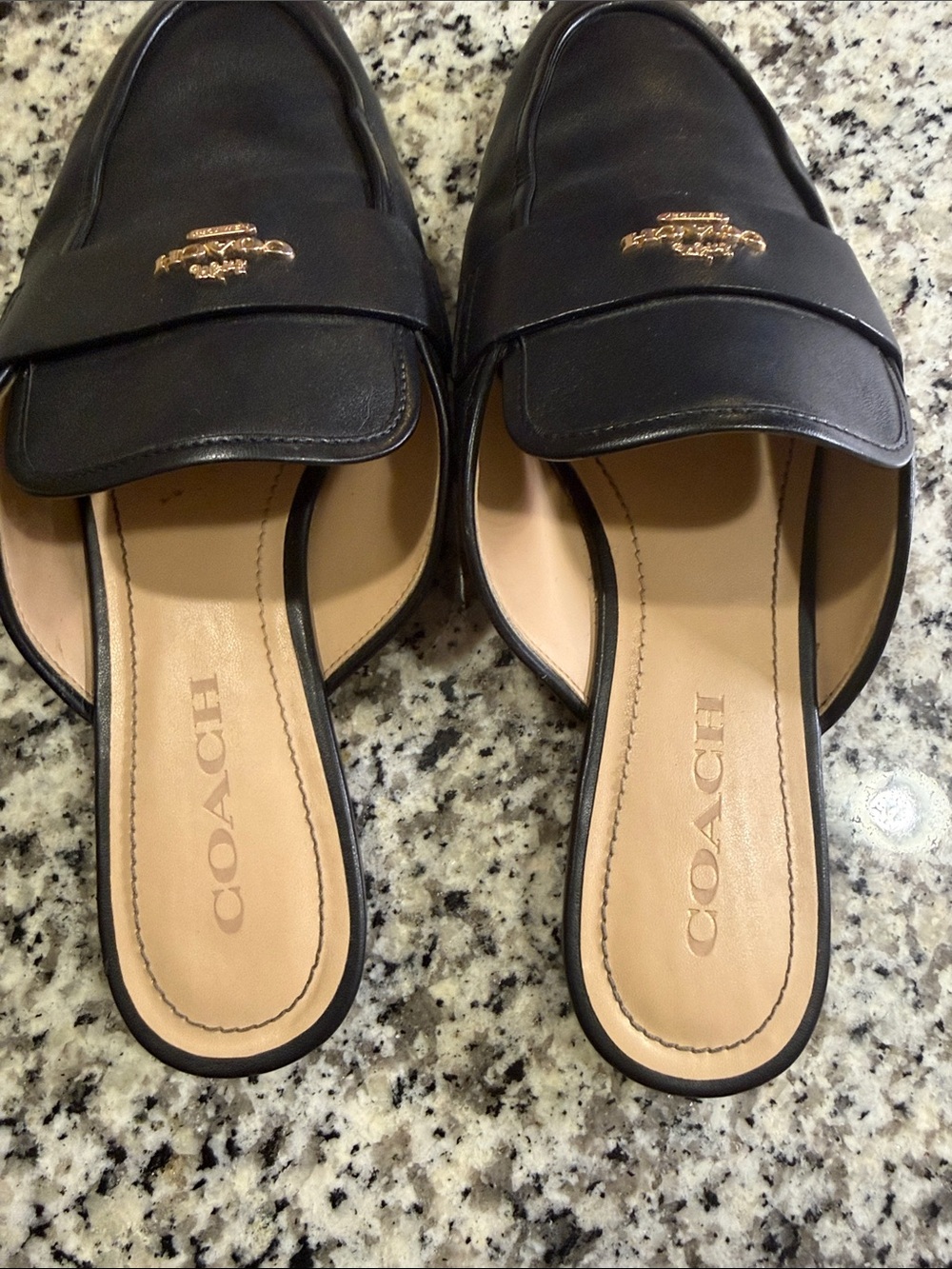Coach Black Leather Slip-On Mule Loafers with Gold Logo - Picture 5 of 6